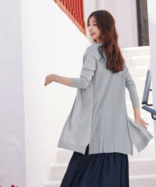 Tiaclasse 【洗える】バックリブプリーツ編みロングカーディガン グレー