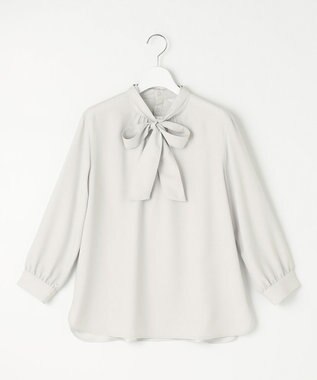 J.PRESS LADIES L 【洗える】ヌーディスバックサテン ボウタイ ブラウス ライトグレー系