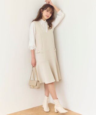 Feroux 【新型・洗える】リボンデザイン ダンボールワンピース アイボリー系