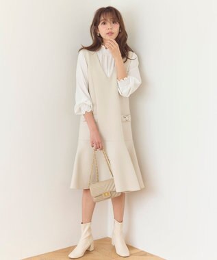Feroux 【新型・洗える】リボンデザイン ダンボールワンピース アイボリー系