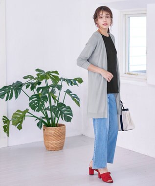 Tiaclasse 【洗える】バックリブプリーツ編みロングカーディガン グレー