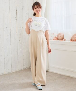 Feroux フリルデザイン・サス付きパンツ ベージュ系