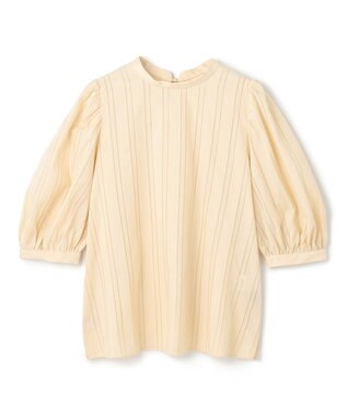 UNFILO ストライプレース 2WAY パフスリーブブラウス ライトイエロー