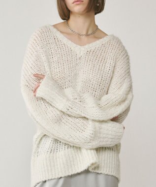 GRACE CONTINENTAL スパンコール畦ニットトップ ホワイト