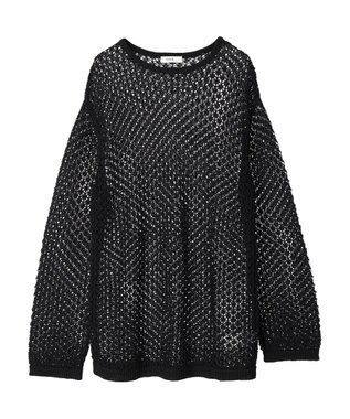 earth music&ecology メッシュ編みニットプルオーバー Black