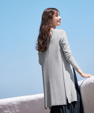 Tiaclasse 【洗える】バックリブプリーツ編みロングカーディガン グレー