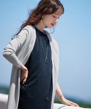 Tiaclasse 【洗える】バックリブプリーツ編みロングカーディガン グレー