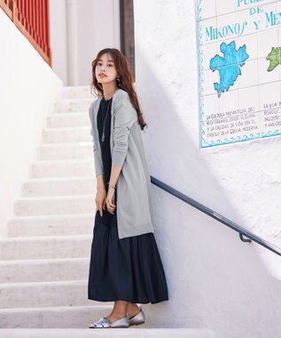 Tiaclasse 【洗える】バックリブプリーツ編みロングカーディガン グレー