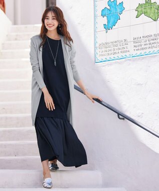 Tiaclasse 【洗える】バックリブプリーツ編みロングカーディガン グレー