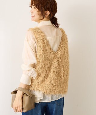 AMERICAN HOLIC 【前後2way】サイドスリットシャギーベスト Beige