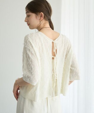 YECCA VECCA 2wayリボンフリンジニットカーディガン Off White