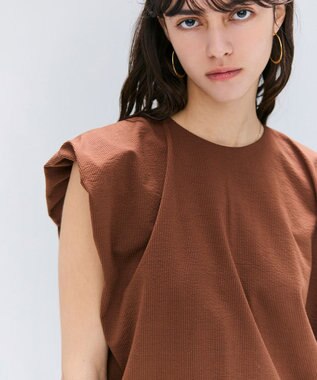 BEIGE， 【洗える】SCALA / コットンリネンボリュームスリーブトップス Brown