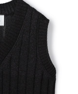 BEIGE， OPTICAL /  ペーパーヤーン Vネックリブニット Black