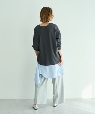 YECCA VECCA 2wayリブMIXジョーゼットブラウス Charcoal Gray