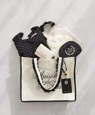 Maison de FLEUR ロゴ刺繍フリルハンドル帆布キャリーオンバッグ Black