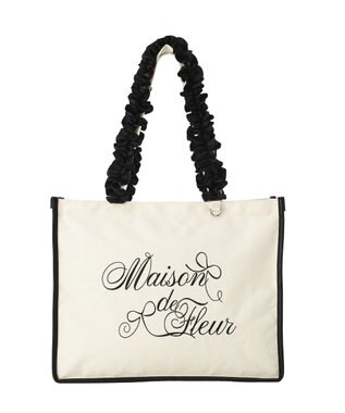 Maison de FLEUR ロゴ刺繍フリルハンドル帆布キャリーオンバッグ Black