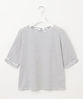 J.PRESS LADIES 【接触冷感・UVケア】 スムースジャージー タックスリーブ ボーダー カットソー ネイビー系1