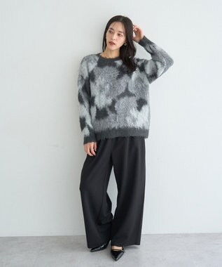 YECCA VECCA フラワー柄シャギーニット Charcoal Gray