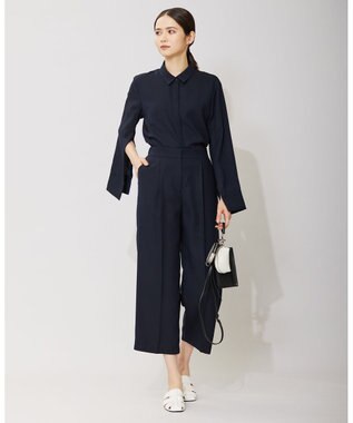 ICB 【WEB限定カラーあり】FluidBackSatin ワイドクロップドパンツ ネイビー系