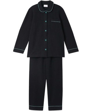 une nana cool 【綿混】カジュアルスラブツィード 長袖開襟パジャマ ブラック