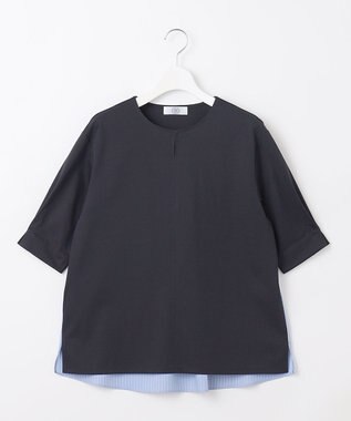 J.PRESS LADIES L プレーティングジャージー ブロッキング カットソー ネイビー系