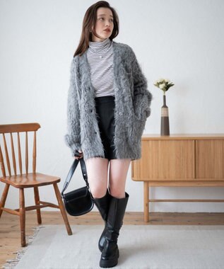 WEGO 【軽量】ブラッシュニットBIGカーディガン ダークグレー