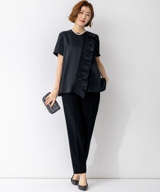 23区 【APPLAUDIR】クリアダブルサテン フリルデザイン ブラウス ネイビー系