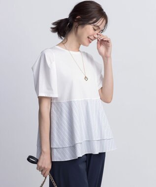 組曲 L シャツコンビティアード カットソー マルチストライプ系