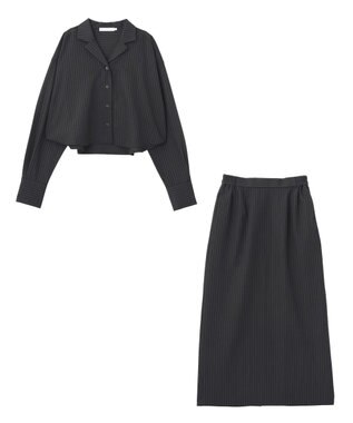AMERICAN HOLIC 【2点セット・マルチ機能】タイトスカート+ショート丈シャツ Stripe Navy
