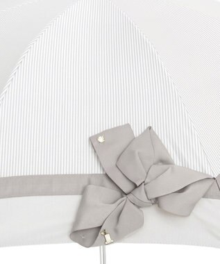 MOONBAT 【ランバン オン ブルー（LANVIN en Bleu）】晴雨兼用日傘　ビジューリボン ライトグレー（ストライプ）