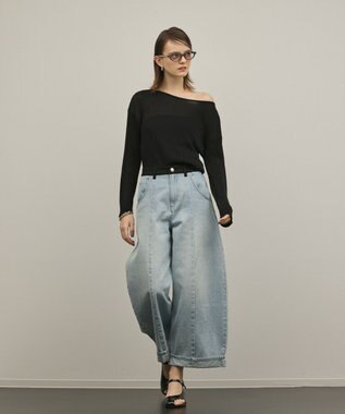 GRACE CONTINENTAL ラメリブクルーニットトップ ブラック