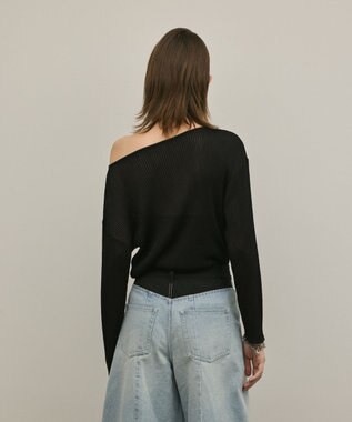 GRACE CONTINENTAL ラメリブクルーニットトップ ブラック