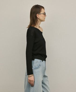 GRACE CONTINENTAL ラメリブクルーニットトップ ブラック