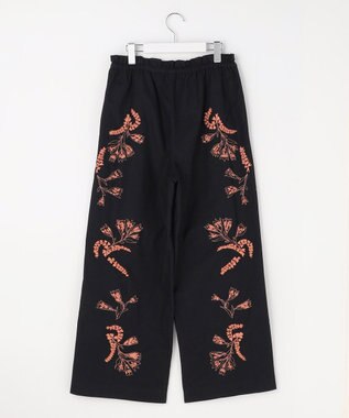 自由区 【カトリエムブーケ】Broderie a motifs floraux 刺繍パンツ ブラック×オレンジ