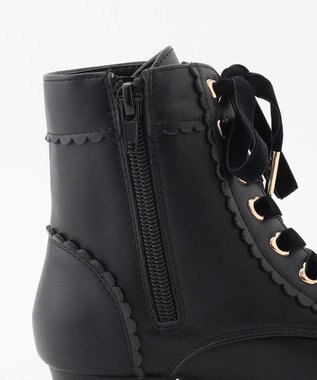 ANY KIDS リボン付き編み上げブーツ ブラック