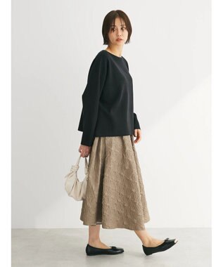 Green Parks ・ｆｕｒｒｙ　ｒａｔｅエンボスサイドタックフレアスカート Gray Beige