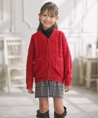組曲 KIDS 【S-Lサイズ】 ケーブルニットカーディガン レッド