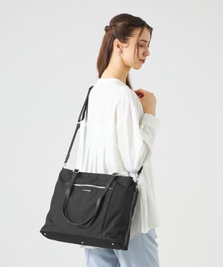 LA BAGAGERIE コーデュラ×リサイクルレザー　スクエアトート ブラック