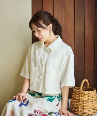 #Newans 【シワになりにくい】〈花乃まりあさんコラボ〉クロップドシャツジャケット ホワイト