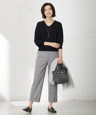 J.PRESS LADIES T/R/W グレンチェック パンツ ライトグレー系3