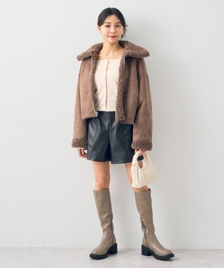 earth music&ecology リバーシブルフェイクムートンショートブルゾン モカ