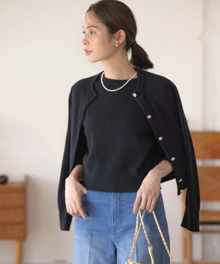 組曲 L 【アンサンブル対応可】ピュアカシミヤクロップド丈ニット ブラック系