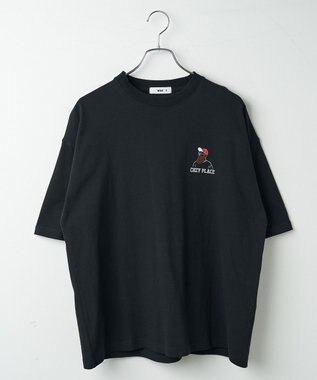 WEGO ヒゲサガラ刺繍Tシャツ ブラック