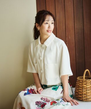 #Newans 【シワになりにくい】〈花乃まりあさんコラボ〉クロップドシャツジャケット ホワイト