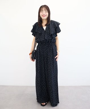 Green Parks 衿フリルオールインワン Dot Black