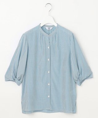 J.PRESS LADIES 【洗える】バイカラーギンガム&ストライプ ブラウス シーブルー系1