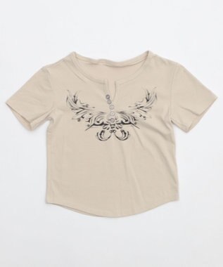 WEGO ヘンリーネックドームスタッズT ベージュ