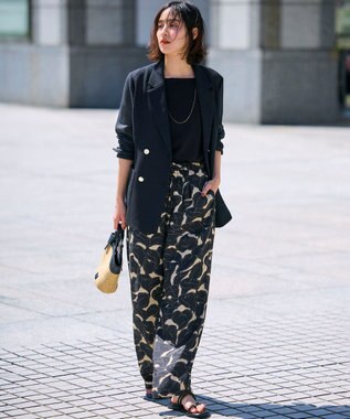 23区 【洗える】Ratti フラワーアートプリント ワイド パンツ ブラック×ベージュ