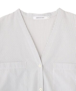 AMERICAN HOLIC 【イージーケア】ストライプVネックシャツ Off White