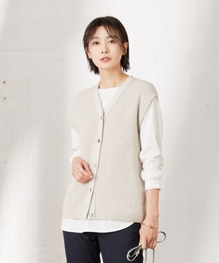 J.PRESS LADIES 【洗える】 シネコットン ニットジレ ベージュ系